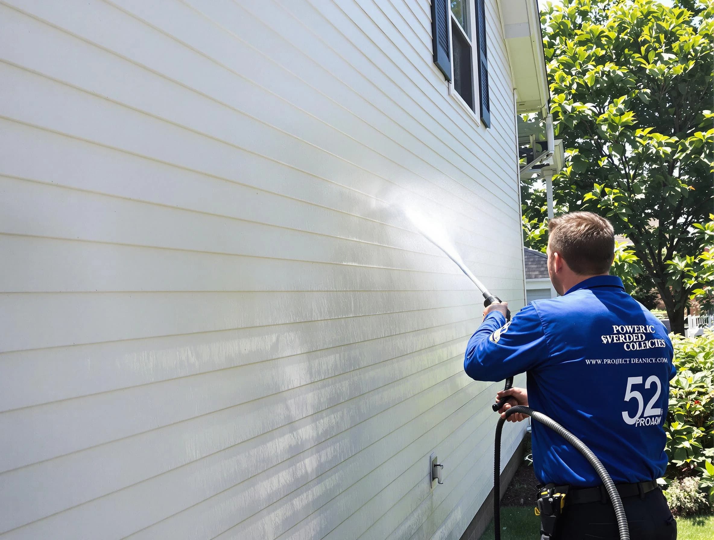 A Lakewood Power Washing technician power washing a home in Lakewood