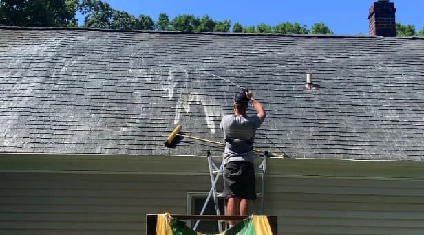 Before and after results of roof washing by Lakewood Power Washing in Lakewood